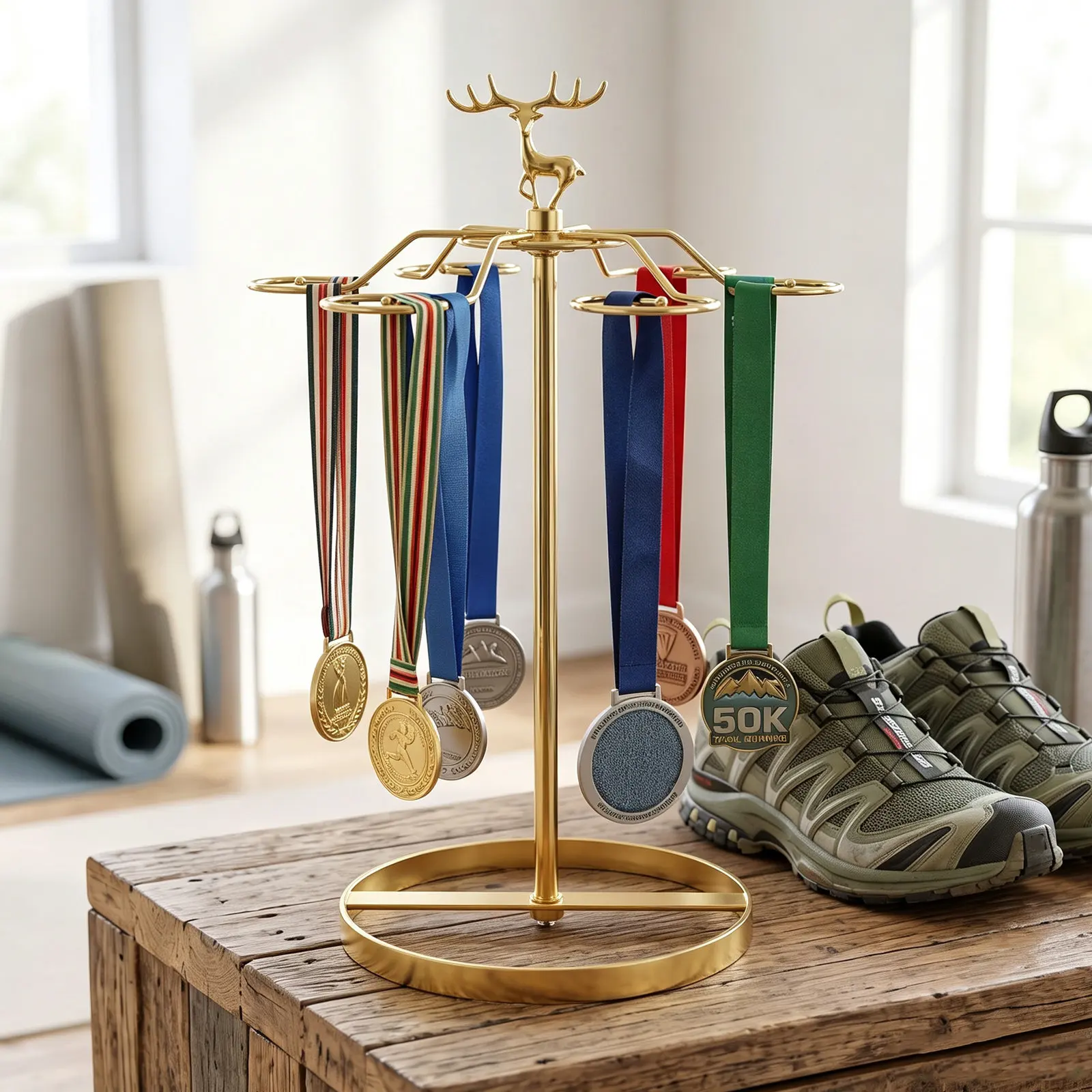Rotatable Medal Display Stand with Heavy-Duty Metal Base – Smooth 360° Rotation for Marathon, Race & Award Medals