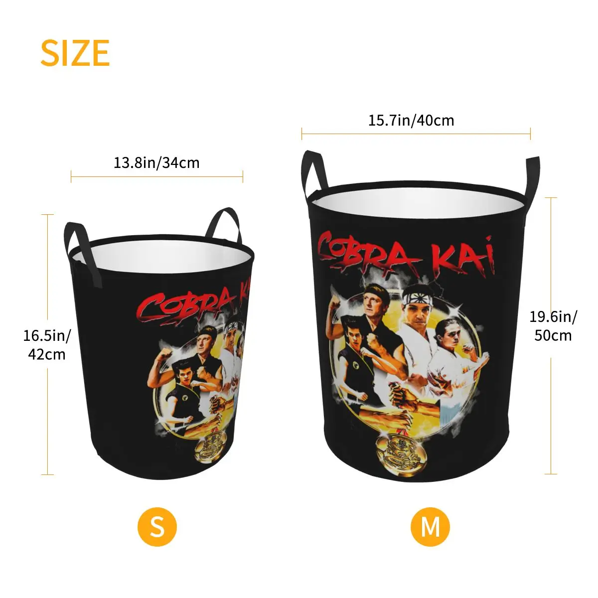 Custom Cobra Kai Laundry Hamper Storage Basket The Karate Kid Series Tshirt Strike First Strike Hard Girls Boys Toy Organizer