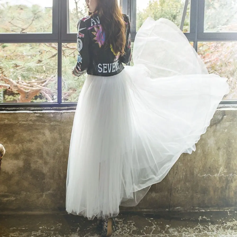 Fashion 3 Layered Mesh Tulle Skirt High Waist Retro Layered Dress Elastic Waist Pleated Skirt Party