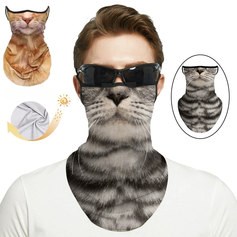 

3D Animal Cat Design Summer Full Face Neck Protector Sun Shield Breathable Quick Dry Polyester Helmet Liner for Outdoor Cycling