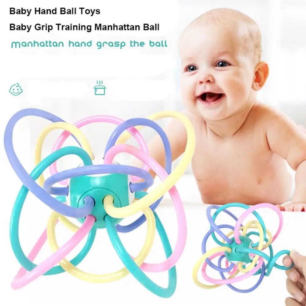 Bola de mão para bebê de alta qualidade, 2 tamanhos, mordível, empilhável, brinquedos de treinamento, chocalho de mão de plástico, mordedor
