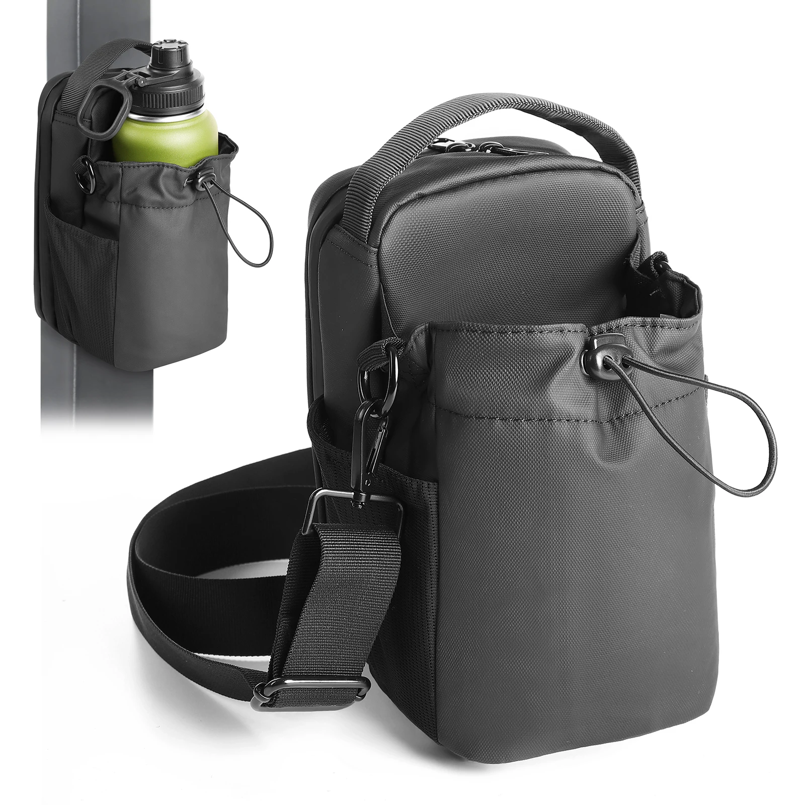 

Custom logo Waterproof Zipper Built in Super Strong Magnet Black Fitness Water Bottle Holder Magnetic Gym Bag for Men