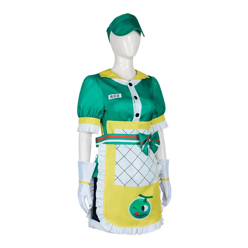 ADFF15Game Overwatch Mei Cosplay Costume Meiling Zhou Green Kawaii Maid Clothes Wig Summer Honey Suit Halloween Party Stage Cost