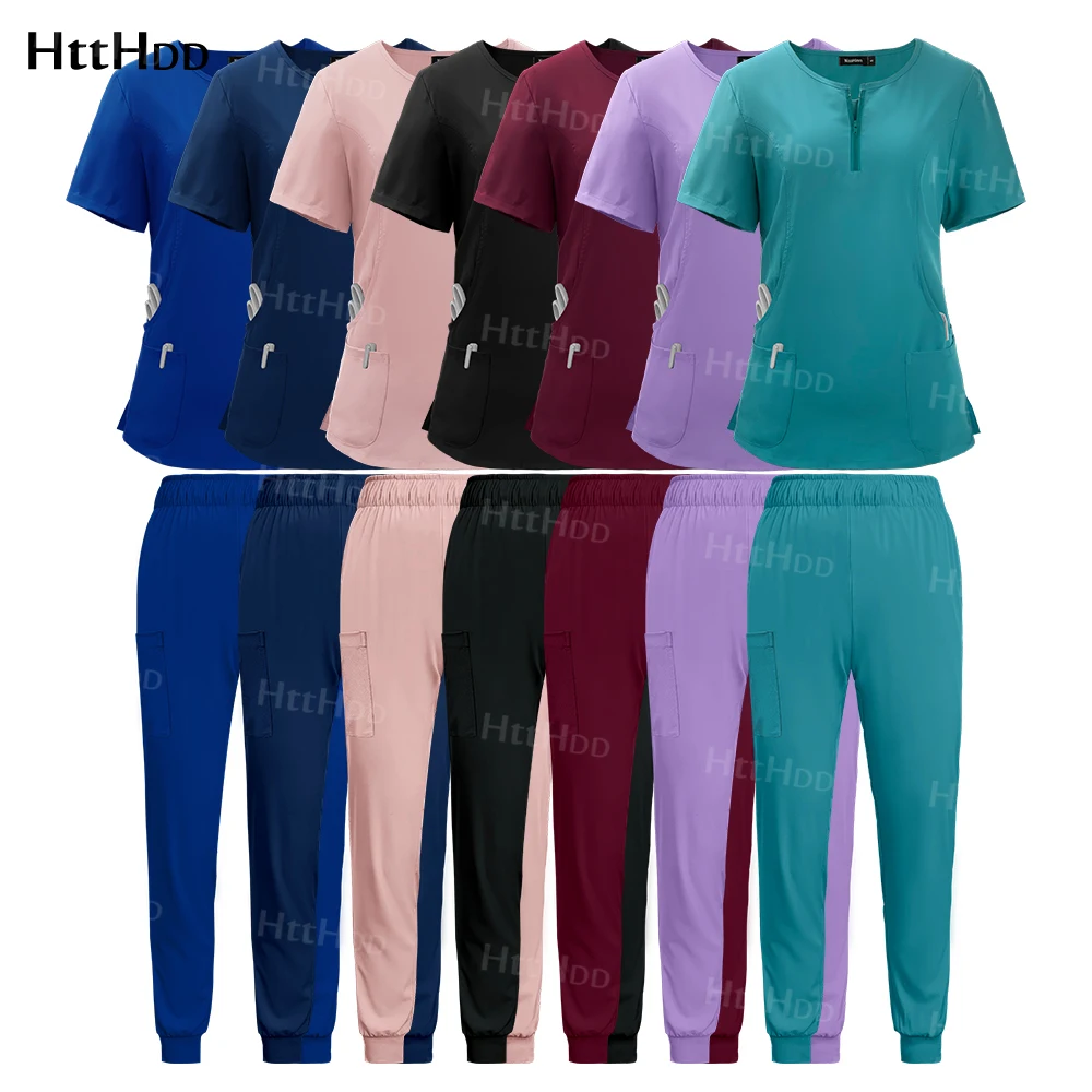 Mulheres Scrubs Jogger Sets, Acessórios de enfermagem, Médico, Roupas de trabalho, Saúde, Farmácia, Uniformes de salão de beleza, Hot Sales