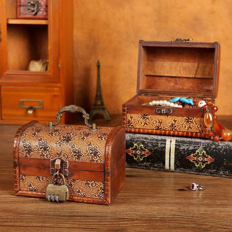 

Wooden Jewelry Box with Metal Lock Vintage European Style Classical Wooden Case Jewelry Storage Box Home Decoration