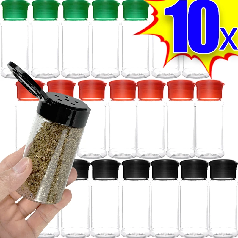 1-10PCS Clear Spices Bottle Salt Pepper Shakers Plastic Barbecue Seasoning Jars Condiment Box Kitchen Gadgets Powder Storage Can