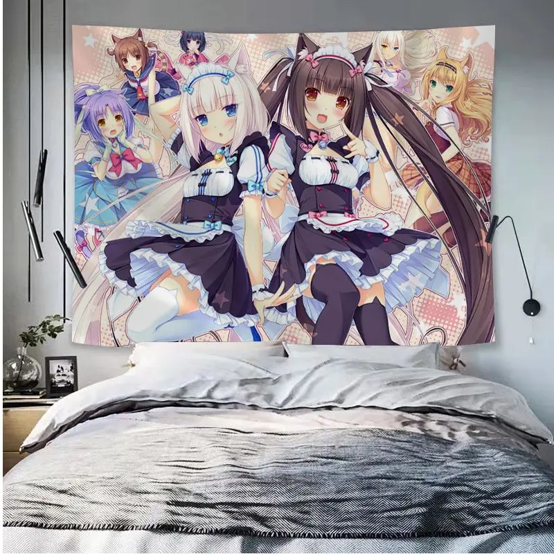 Cute Anime Girls Tapestry Japanese Style Art Sci Fi Room Home Decor Dekoracyjny koc wiszący Sypialnia Pokój dzienny Akademik