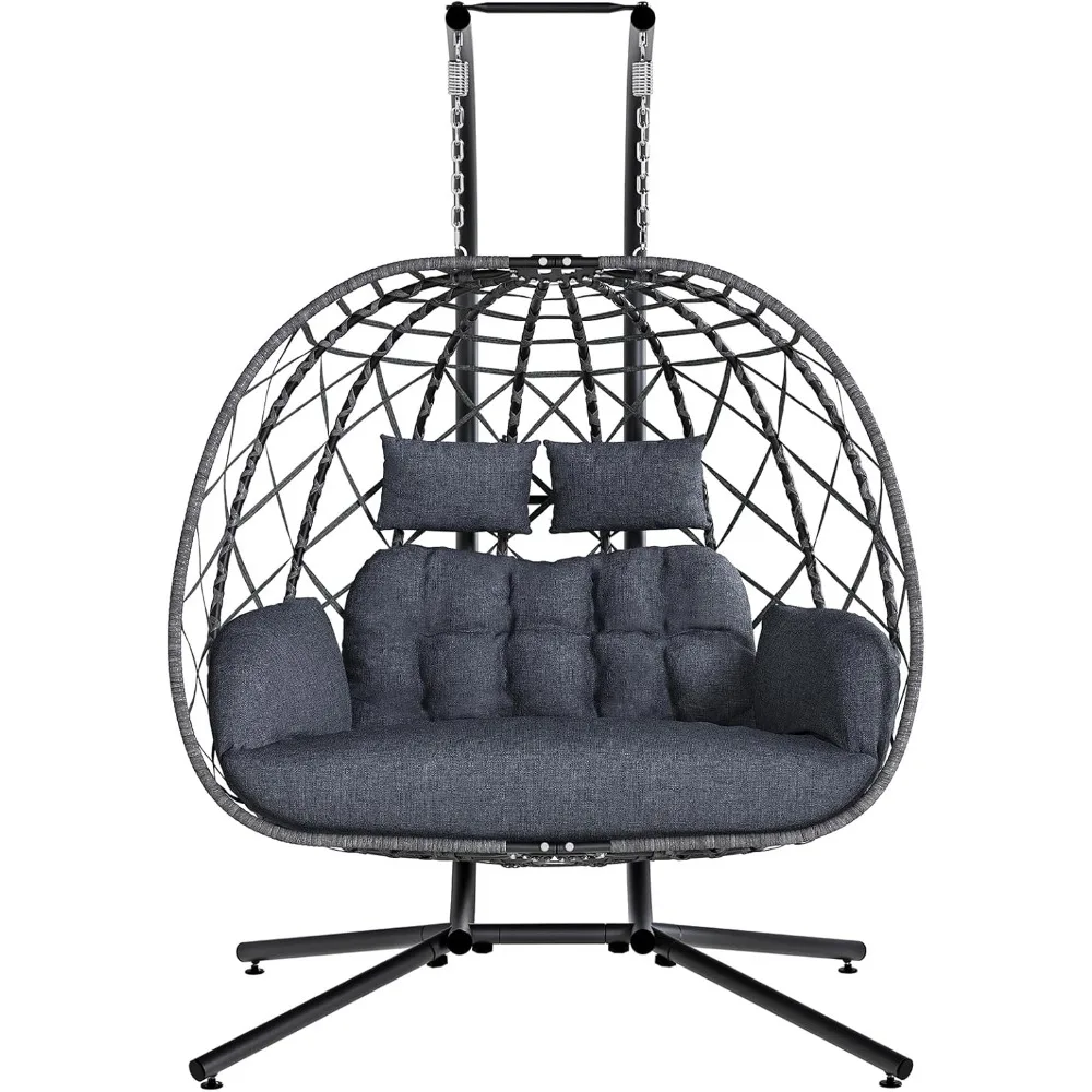 

Double Egg Swing Chair with Stand, 2 Person Outdoor Indoor Hammock Hanging Chair with Cushion for Patio Living Room 650 L