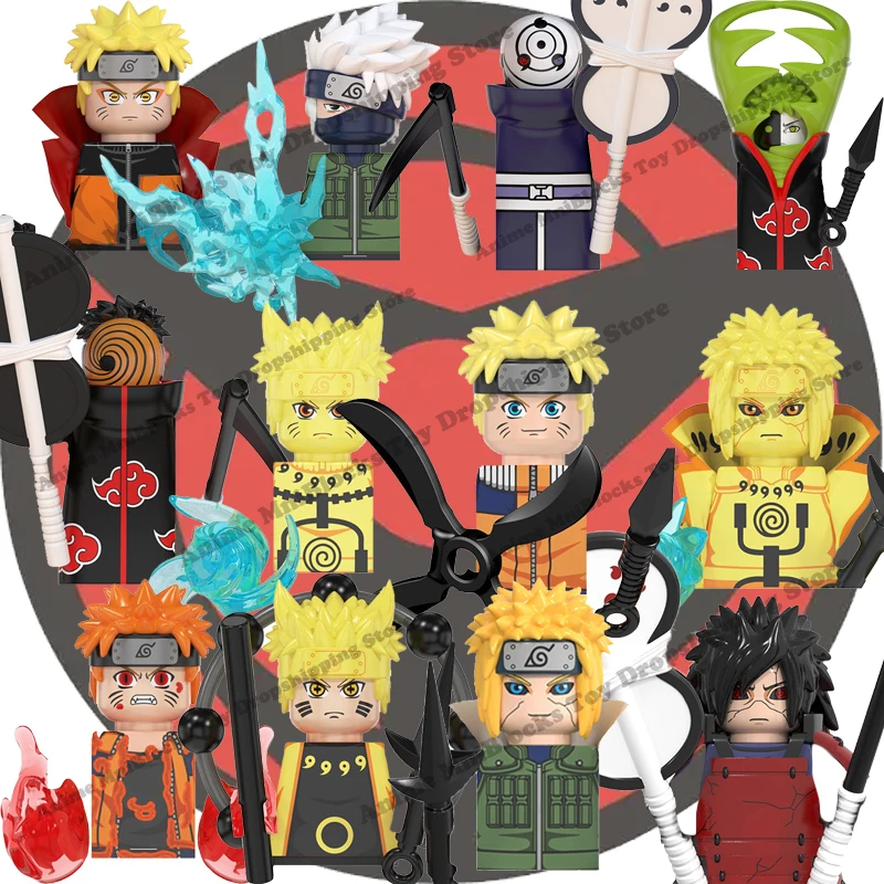 Naruto Building Blocks Sasuke Kakashi Akatsuki bricks Anime Figs Mini Action toy Figura Assembly Toys kids Birthday Gifts WM6105