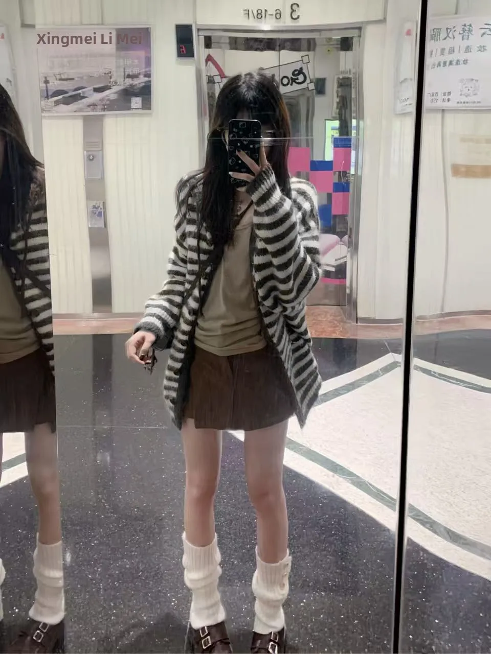 

Korean Sle Lazy Soft Stripe Hooded Knitted Open Cardigan Women's Spring Autumn Winter Loose Versatile Mid-Length Sweater Ja...