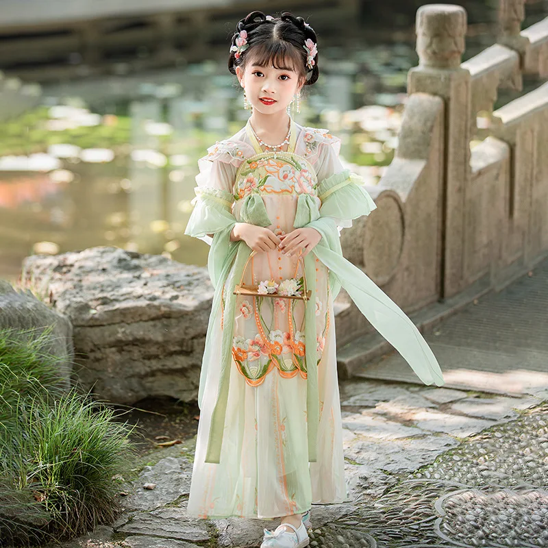 Ancient Style Performance Clothing Chinese Traditional Costume Jade Rabbit Embroidery Hanfu Improved Suit for Girls in Spring