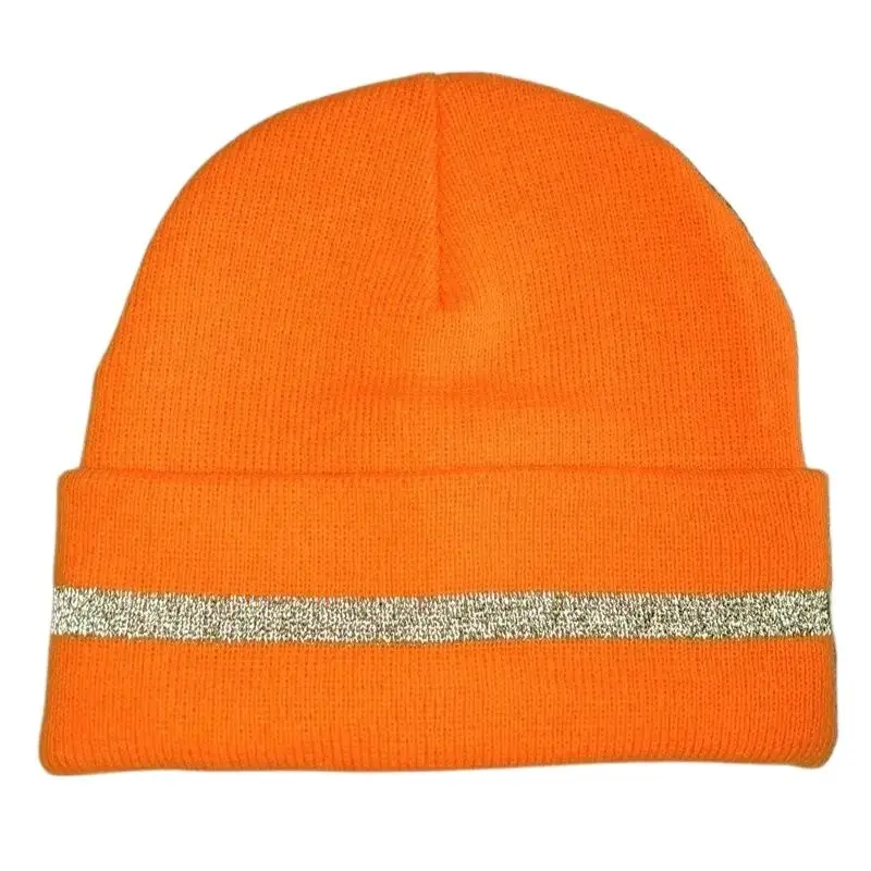 Safety Reflective Hat Men Beanies Outdoor Winter Night Running Knitted Cap Women Neon Yellow Orange