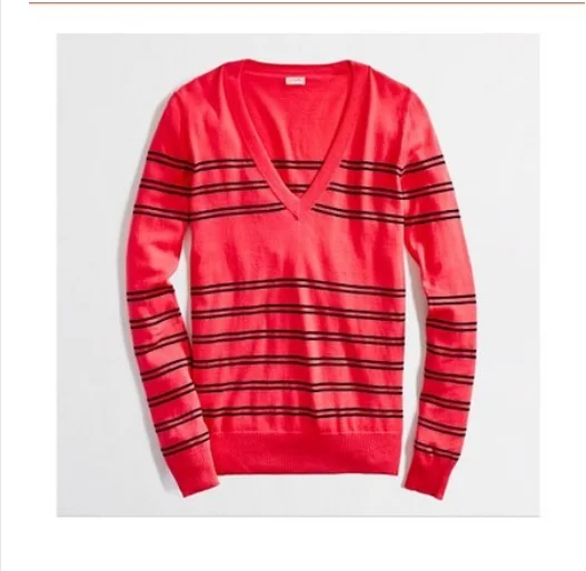 

Street Sle Long Sve Women's Cotton Sweater Striped V-Ne Knittedwear Comfortable Regular Length Pure Cotton Sweater