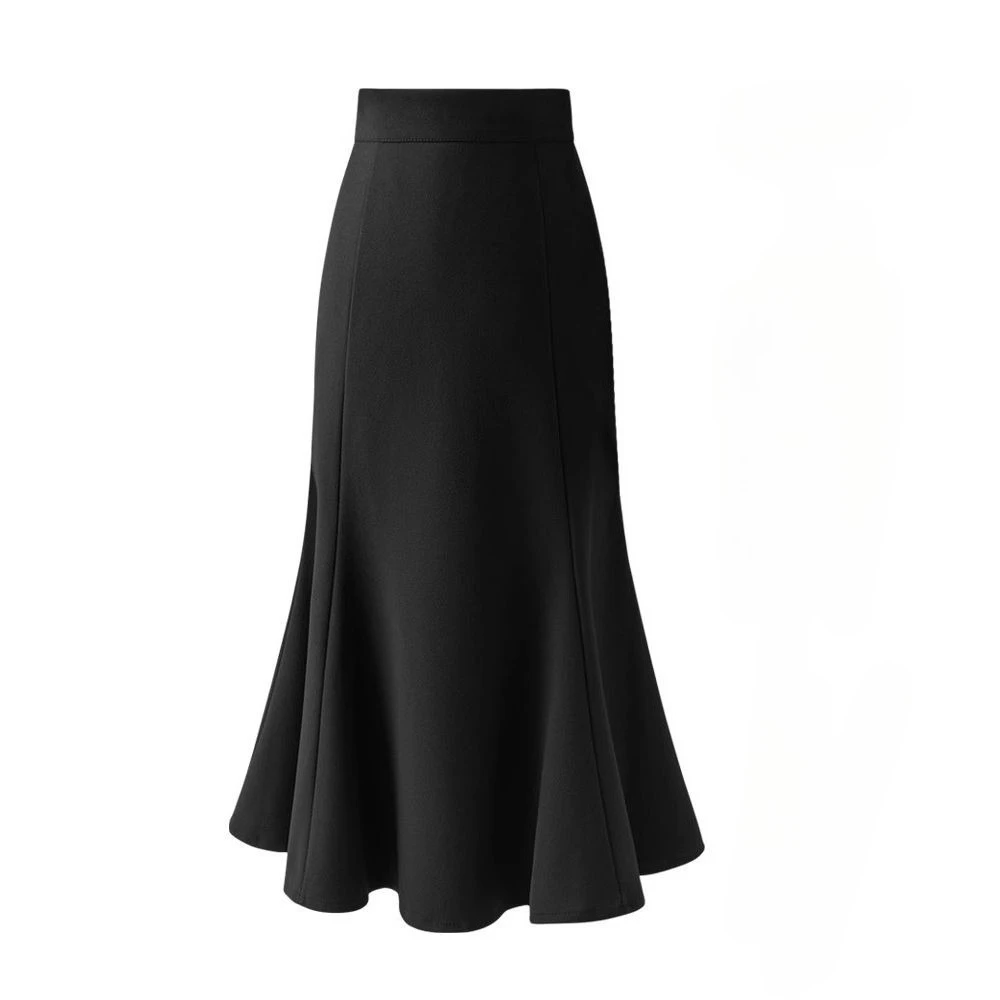 Coalfell French Style Chic Slim High Waist Hip Skirts Women Autumn Woolen Fabric Mid-length Split A-line Fishtail Skirt