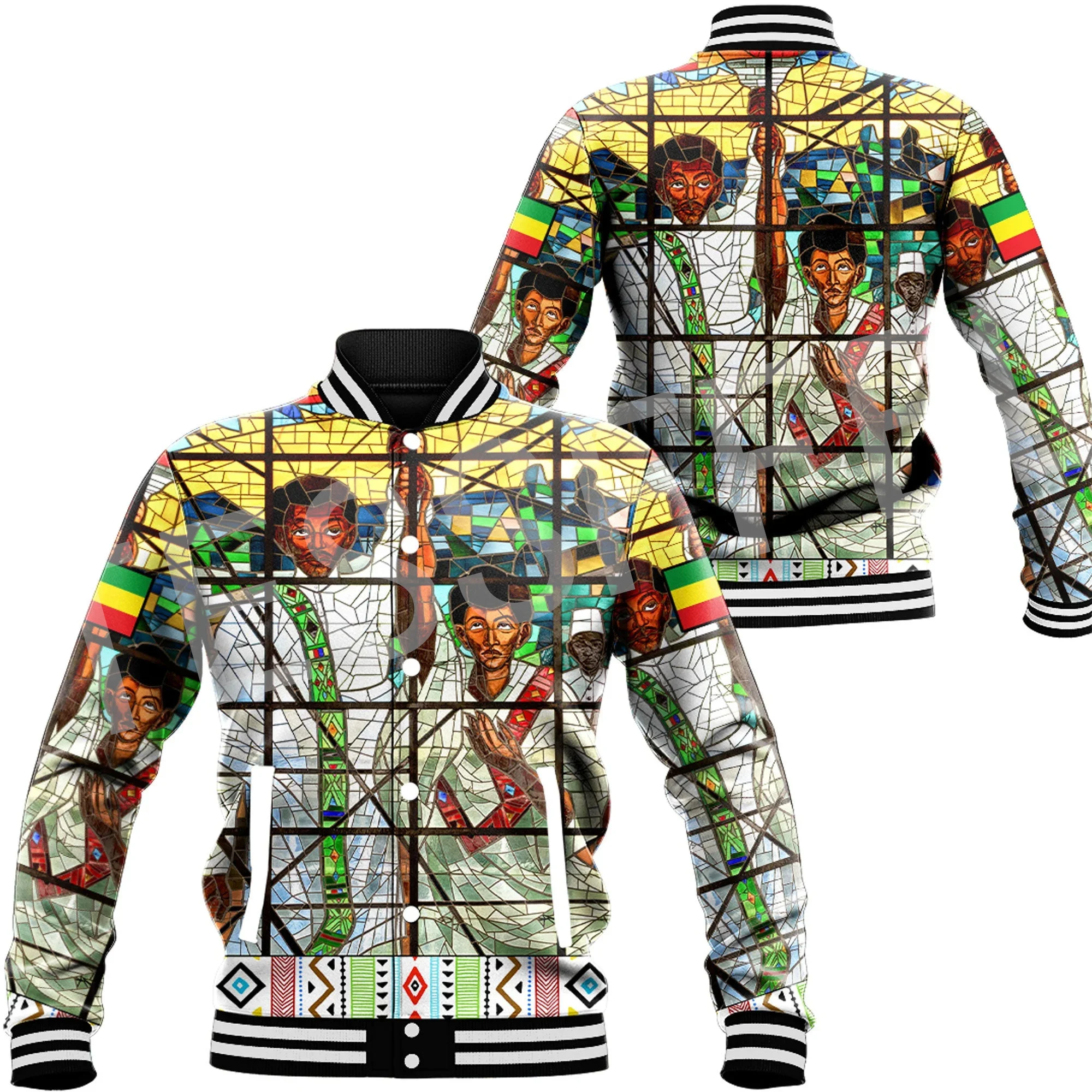 

NewFashion Africa Ethiopia Country Flag Tattoo Retro Casual Funny Harajuku Windbreaker Button Bomber Jacket Baseball Jackets X4