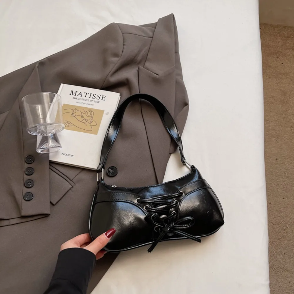 

New Bow Tie Shoulder Bag Designer Y2k Armpit Bag PU Leather Sweet Women Handbag Tote Bag