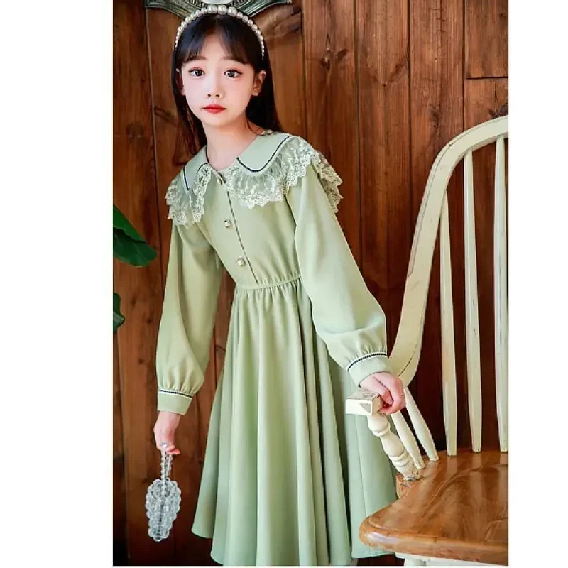 College Style Large Children's fleece-lined Fashion Princess New Spring and Autumn Girls' Long Dress