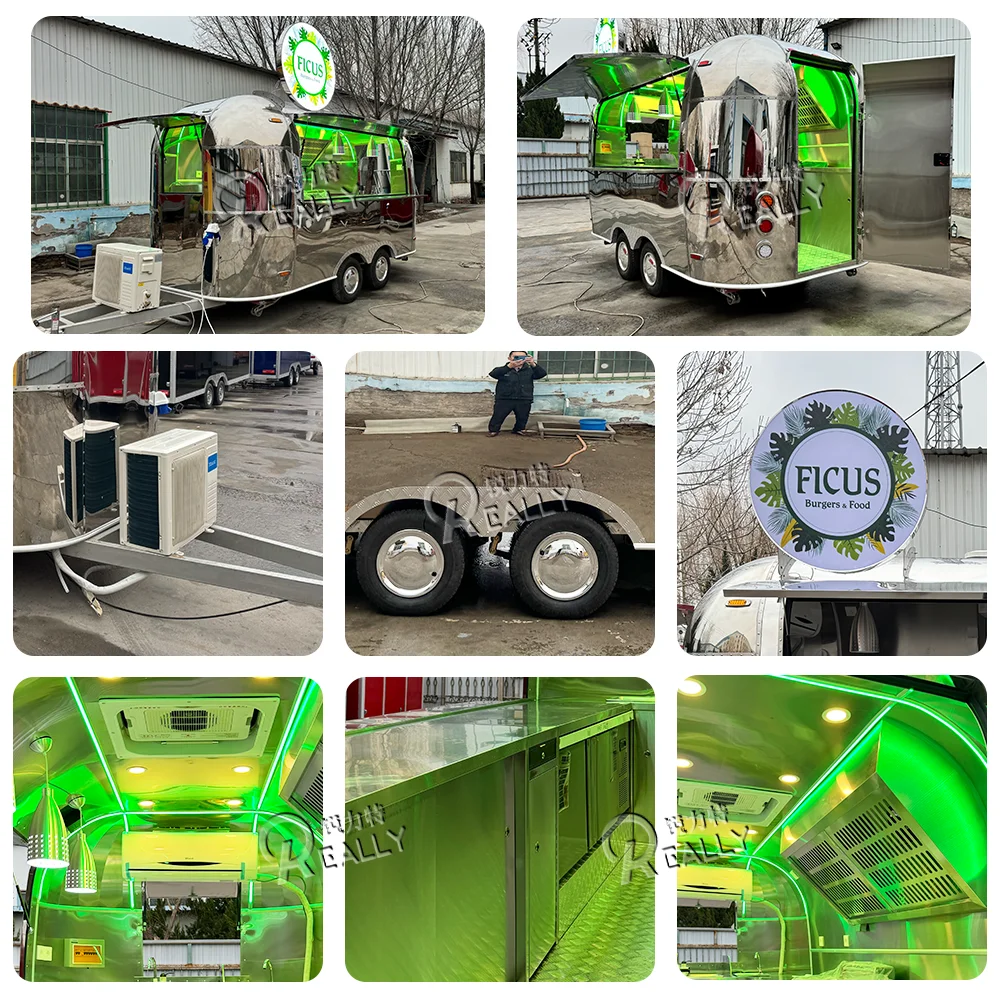 Airstream Trailer BBQ Burger Vintage Food Trailer Camping คุณภาพสูงอาหารรถเข็น Mobile Bar Custom Full อุปกรณ์