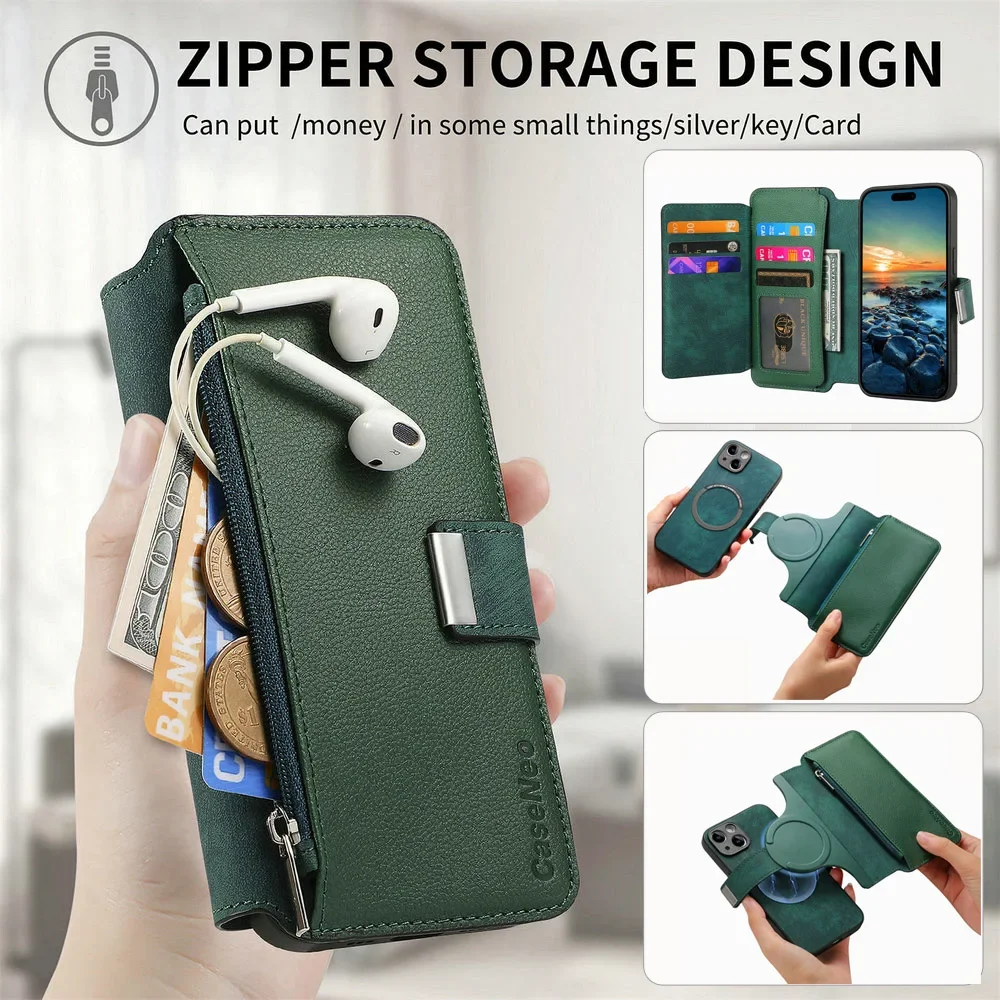 2 IN 1 Zipper Magnet Wallet RFID Funda for Xiaomi 14T Pro 5G Luxury Case Mi 10T Lite 11 T 12 Pro 13T 12T 11T 13 14 T Phone Cover