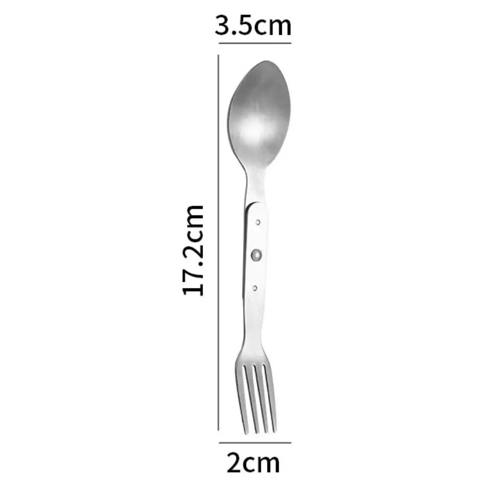 304 Stainless Steel 2-in-1 Foldable Fork Multifunctional Space-saving Portable Camping Spoon Silver Spoon & Fork Picnic