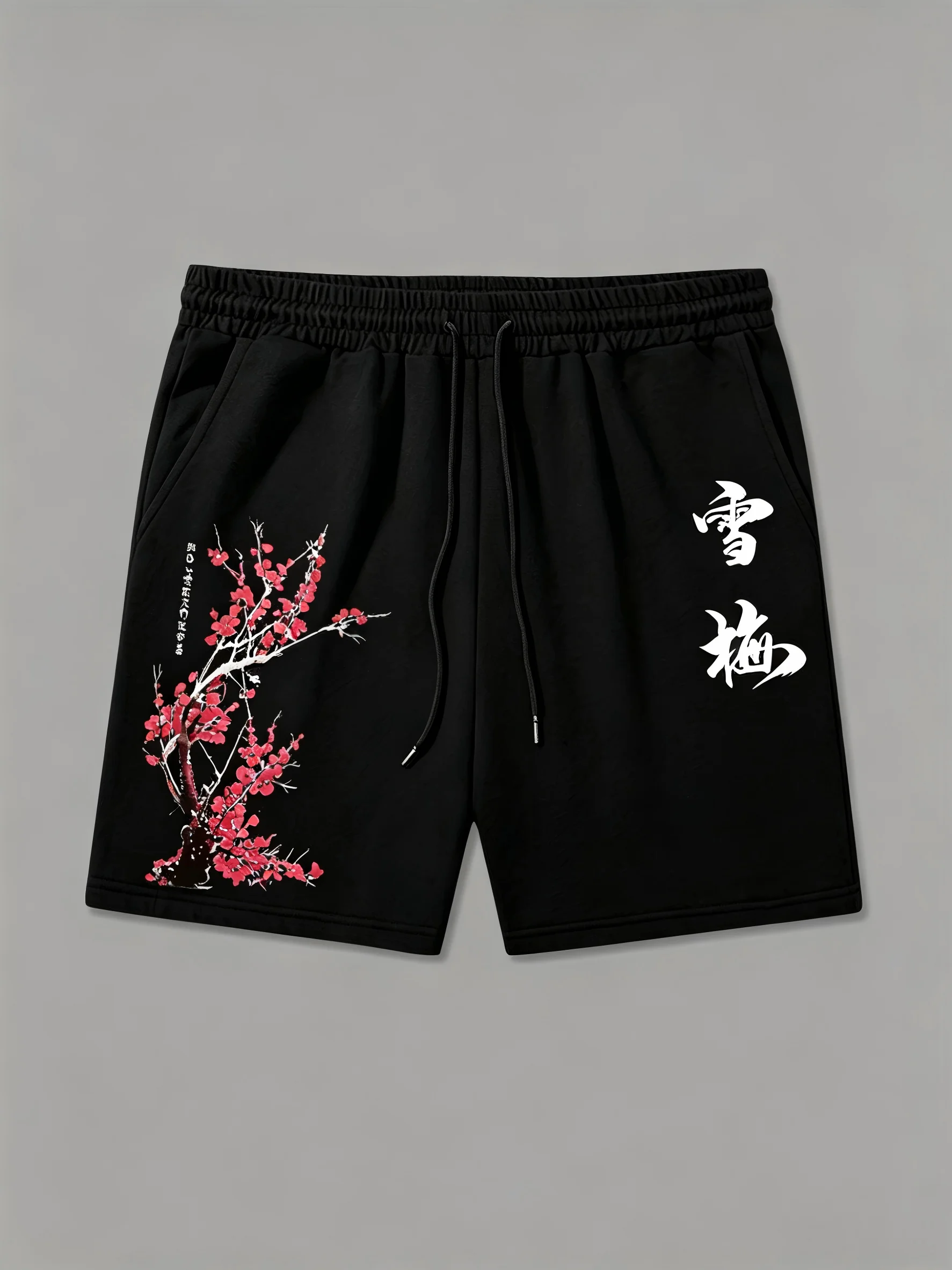American Men's Summer Cherry Blossom Letter Printed Comfortable Breathable Drawstring Shorts Outdoor Vacation Casual Shorts