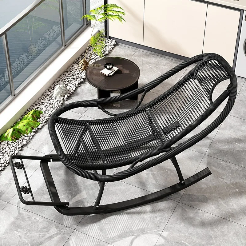 Deckchair folding lunch break nap rocking chair, adult home leisure living room balcony sun outdoor rocking chair