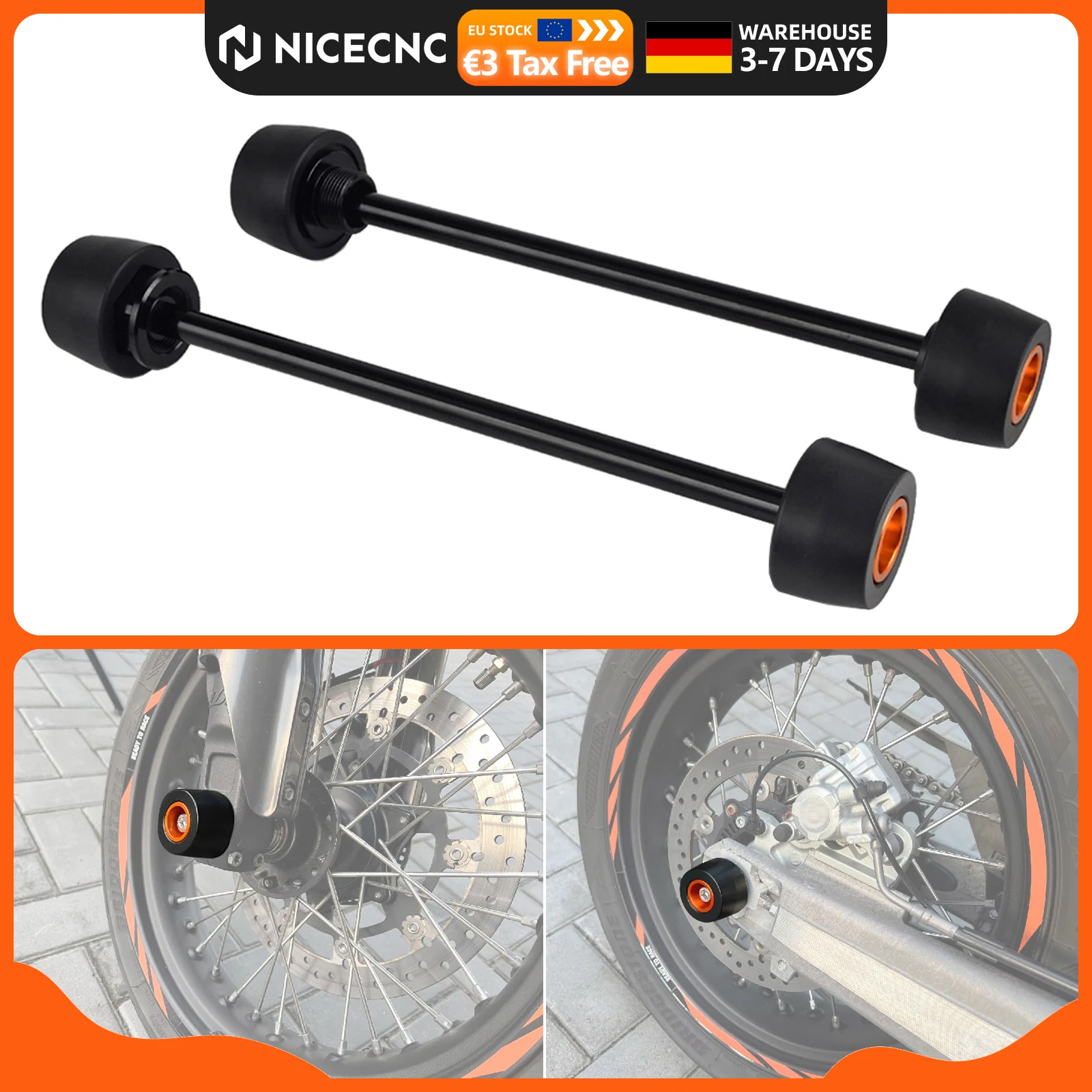 Für 2008-2019 KTM 690 Duke Vorder-/Hinterrad-Achsgleiter Rahmenschutz für KTM 690 SMC R 690 SMCR 2019-2025 für Husqvarna 701 Supermoto 701 SM 2016-2025 für GasGas 700 SM 2022-2025
