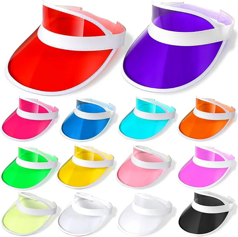 

Unisex Sun Visors Plastic Clear Cap Candy Color Transparent Tourist Visor Cap Colorful UV Protection Poker Hat for Women Men