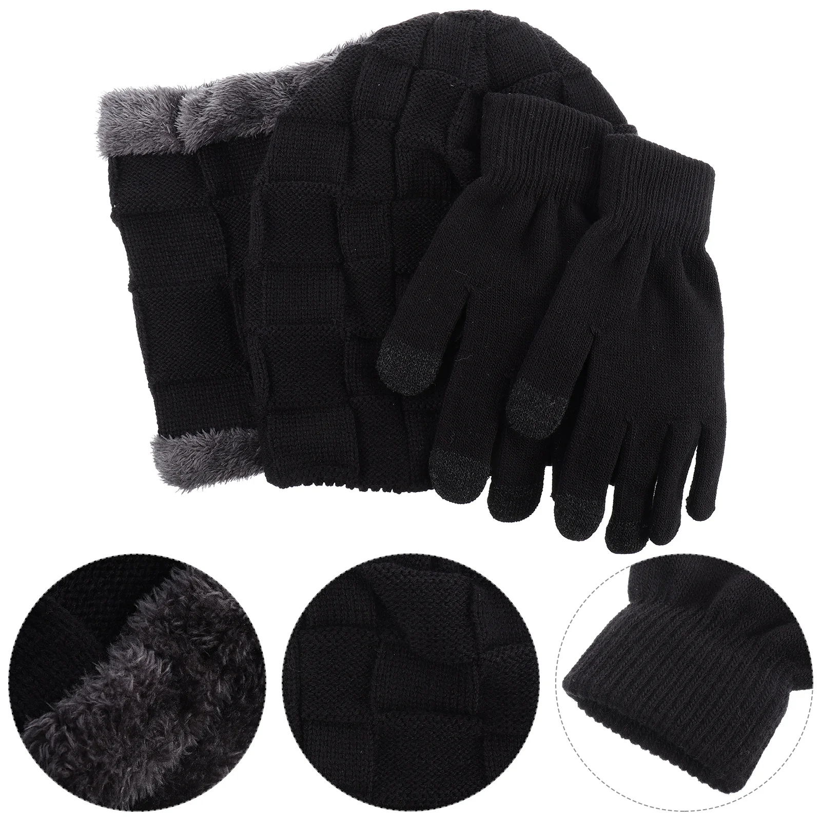 1 مجموعة الرجال قبعة وشاح قفازات مجموعة سميكة محبوك الشتاء قبعة وشاح دافئ في الهواء الطلق الطقس البارد التزلج التخييم هدية الشتاء قبعة