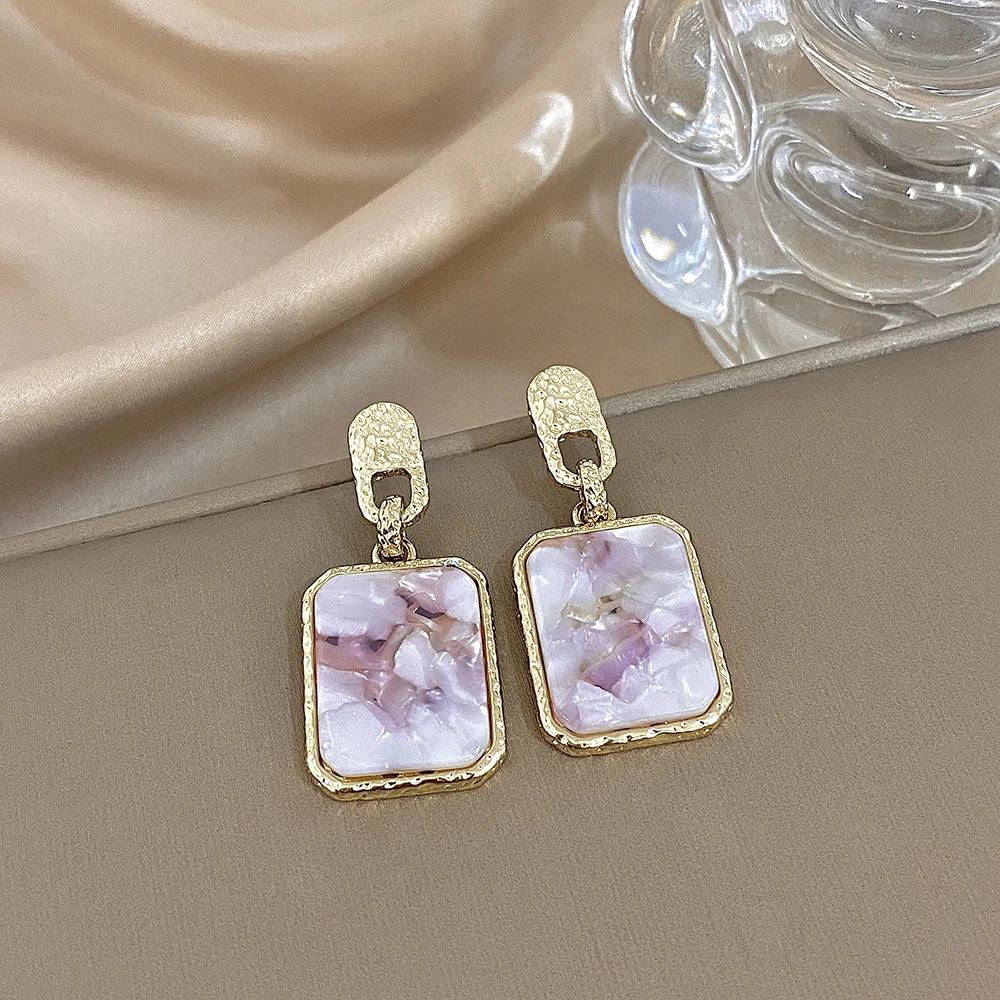 

DODOHAO Square Vintage Drop Earrings For Women Elegant Stainess Steel Hnanging Earrings Fashion Jewelry Purple Ear Accessories
