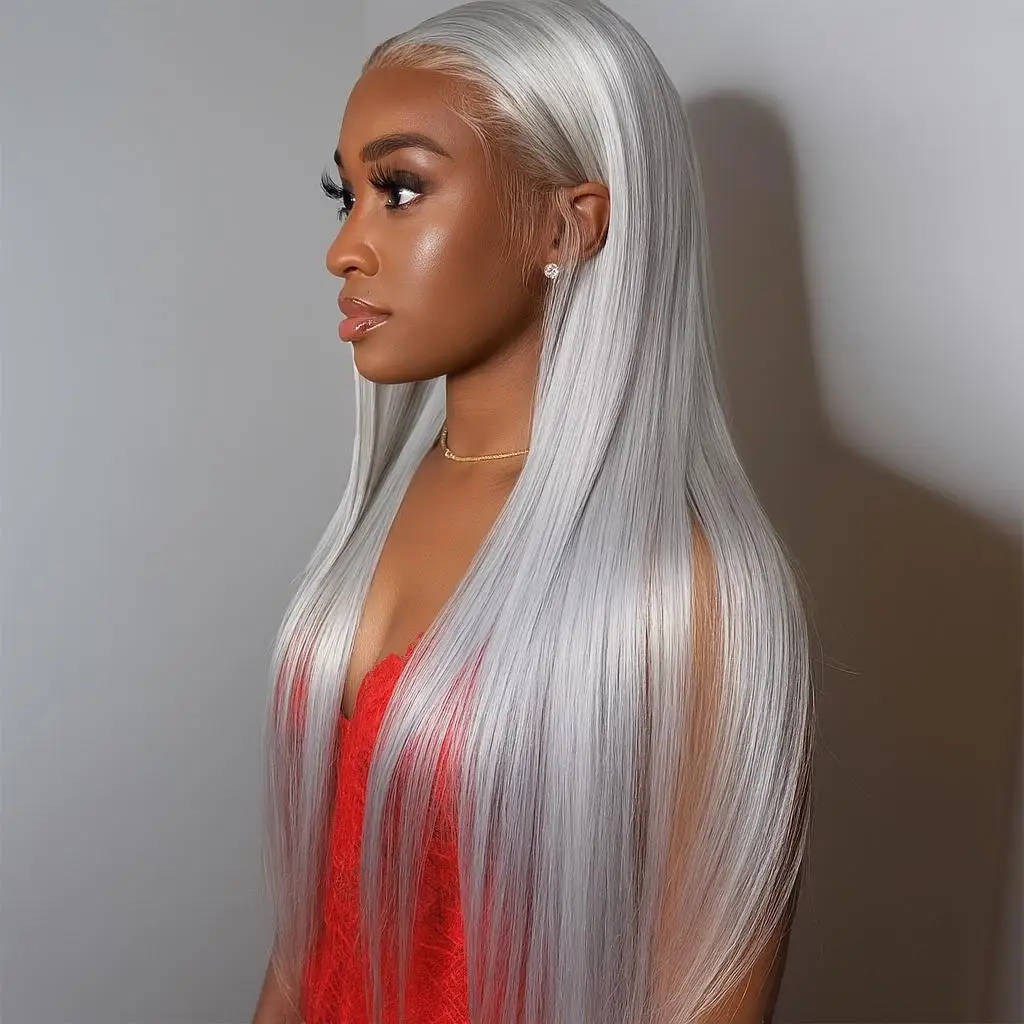 

Прямой парик из натуральных бразильских волос 13x6 HD, прозрачный, серебристо-серый, с кружевной передней частью, предварительно выщипанный, плотность 200, серый цвет