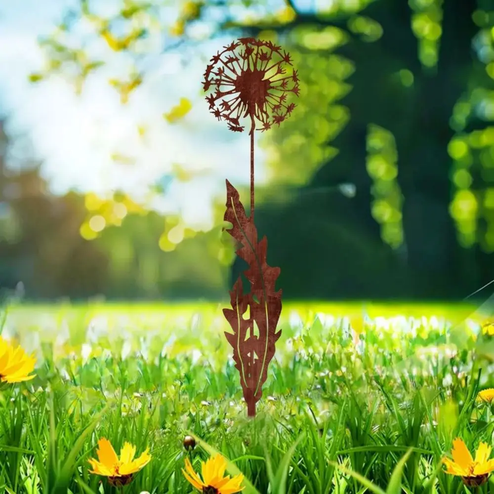 Artistic Metal Dandelion Stake Garden Decoration Outdoor Yard Ornament Iron Rustic Lawn Pathway Landscaping Craft