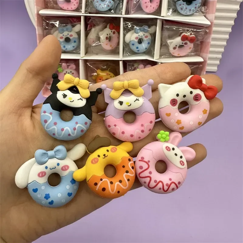 36pcs Sanrio Eraser Kawaii Donut Rubber Eraser Anime Kuromi Melody Kt Three-dimensional Eraser Stationery Gift Christmas Gift