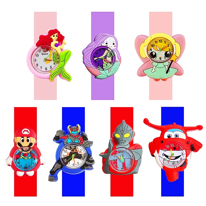 Pink Girls Watches for Children Birthday Gift Cartoon Mech Warrior Boys Watches for Kids Learn Time Toy Slap Bracelet Baby Clock