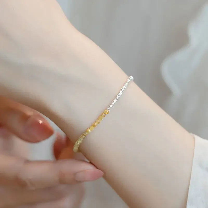 Original Broken Silver Several Two Natural Golden Hair Crystal Bracelet Women's Light Luxury Niche Delicate High-end Hand String