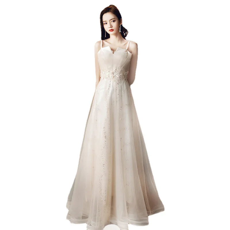 女性の 2025 新しいスタイルストラップイブニングドレスチュールスパンコールパーティー高貴なメイドドレス魅力的なオフショルダー妖精のようなミニドレス