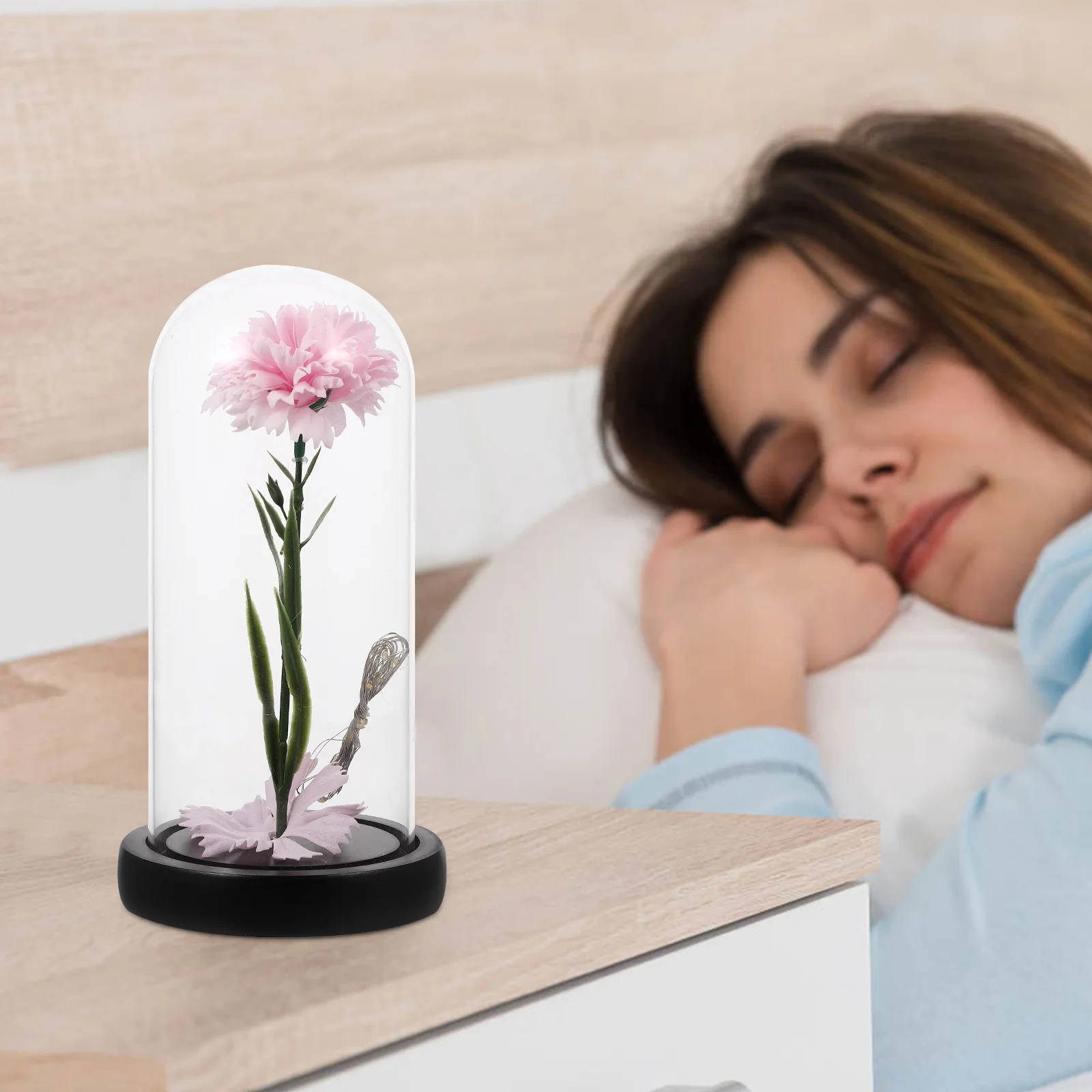 

1Pcs Glass Shade Carnation Flower Lamp Romantic LED Night Light Decorative Glass Dome Flower Light Mother's Day Gift