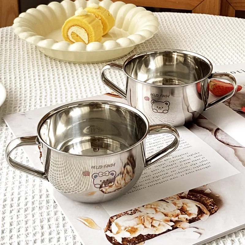 

Baby Cartoon Stainless Steel 304 Bowl with Handle Children's Dinnerware Set Home Meal Bowl Family Use Auxiliary Food Bowl Set