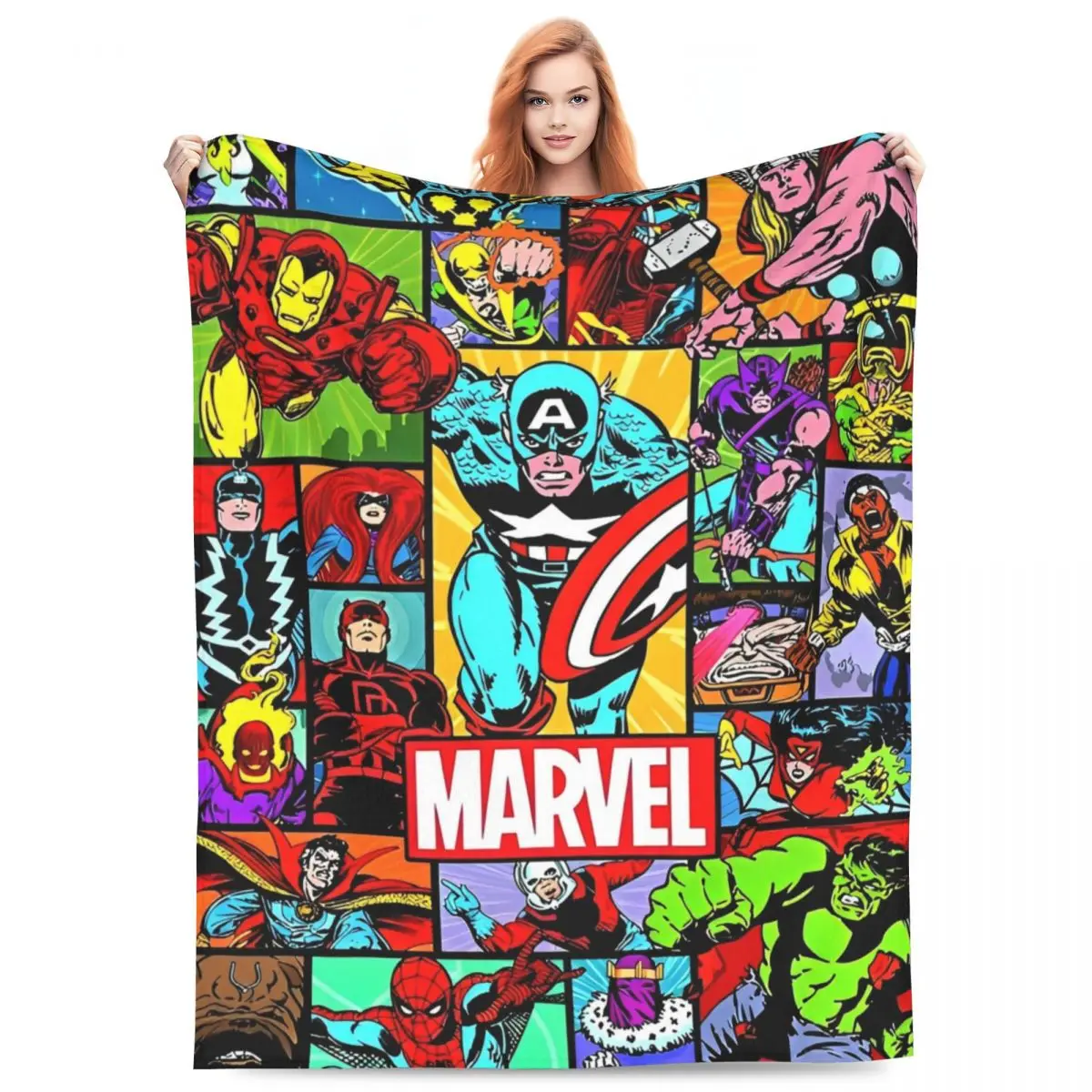 Marvel Hero Characters Blanket Super Soft Pattern Plush Bedding Throws For Bedroom Airplane Travel Flannel Bedspread Bed Cover