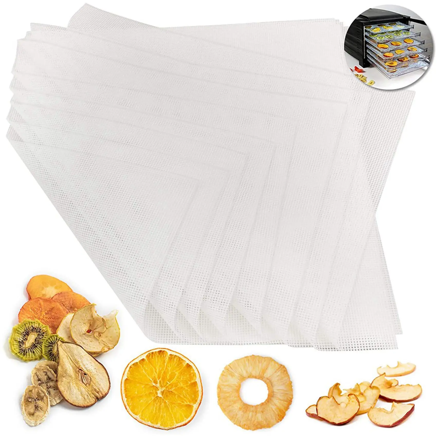 LICE-Non-Stick Silicone Dehydrator Sheets,Fruit Dehydrator Mats Reusable Steamer Mat Mesh Sheet For Fruit Dryer 16 Pcs