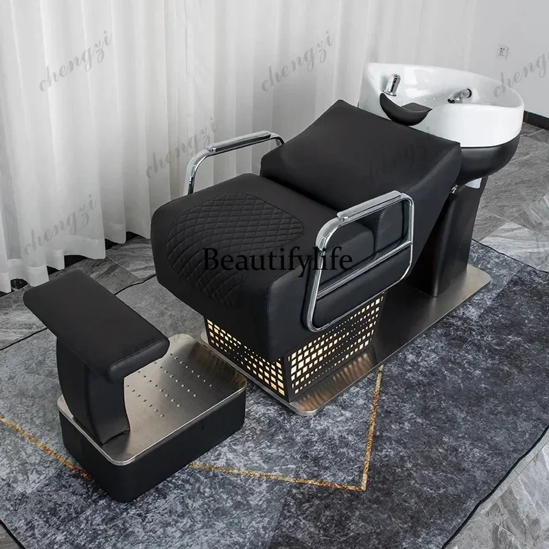 K153   Hair Salon Sink Shampoo Chair Barber Hair Wash Comfort Artifact Shampoo Chair Simplicity PU Leather Furniture