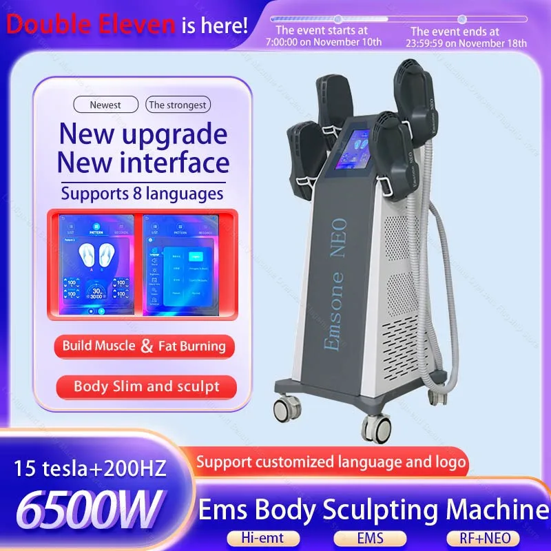 

Double 11 Professional 6500W EMSone Neo RF EMS Nova Sculpting Fat Burning Body Slimming Build Muscle Machine