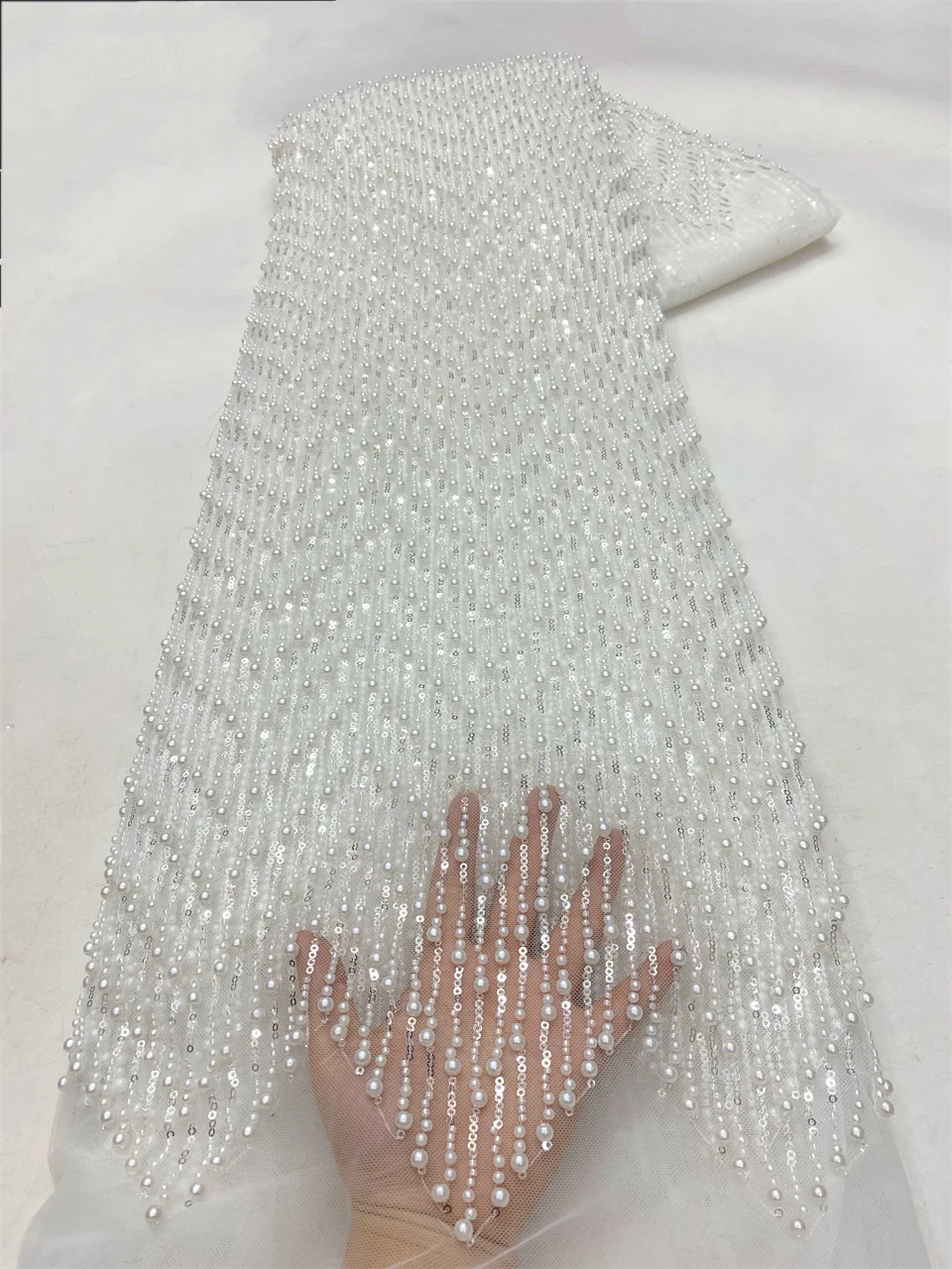 High Quality African French Beaded Lace Fabric 2025 Sewing Sequins Embroidery Nigeria Lace Fabric for Party Dresses