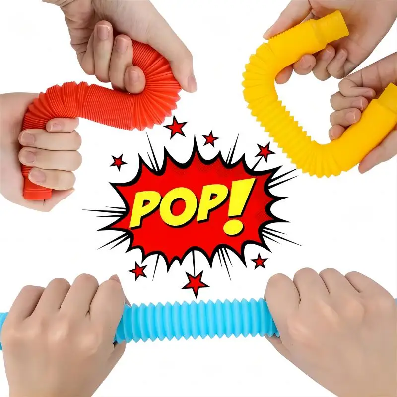 10/20/30PCS Colorful Pop Tube Rainbow Fidget Toys Telescopic Tube Stress Relief Toys Plastic Stretch Pipe Decompression Toy Gift