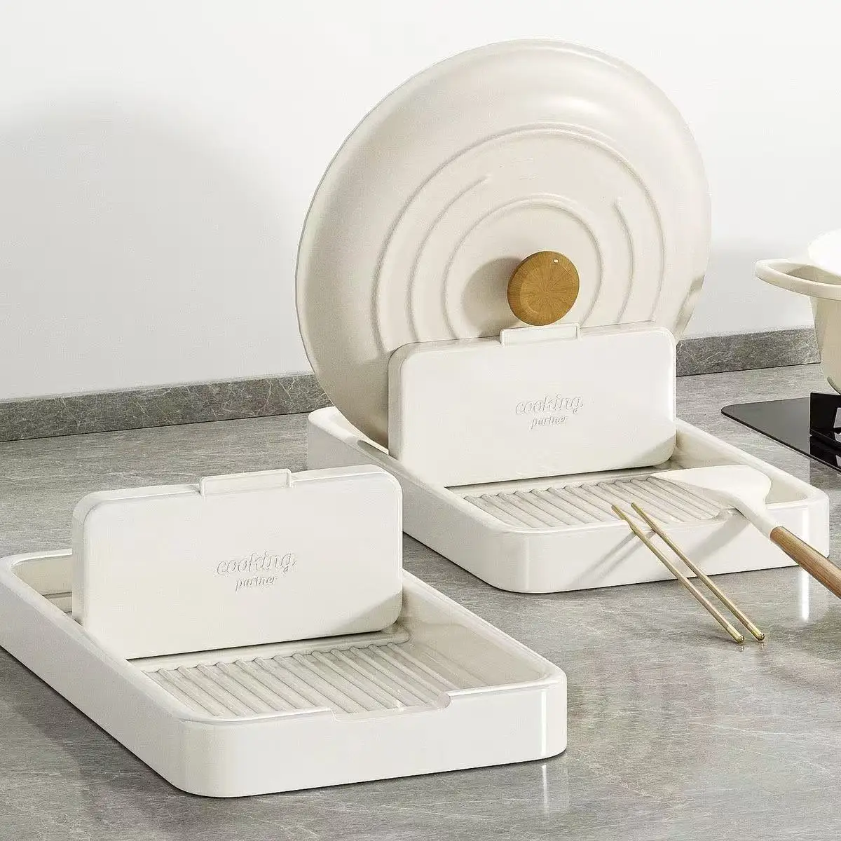 Soporte plegable para tapa de olla y soporte para cuchara para estufa y encimera, estante para utensilios de cocina resistente al calor, 1 ud.