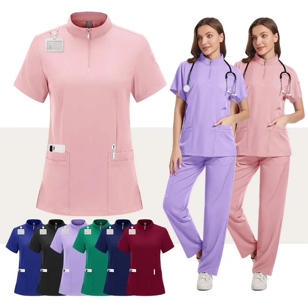 Conjunto de Uniformes Médicos Elásticos para Mujer, Blusa Quirúrgica, Pantalón, Ropa de Trabajo para Clínica Dental, Salón de Belleza, Accesorios para Enfermeras