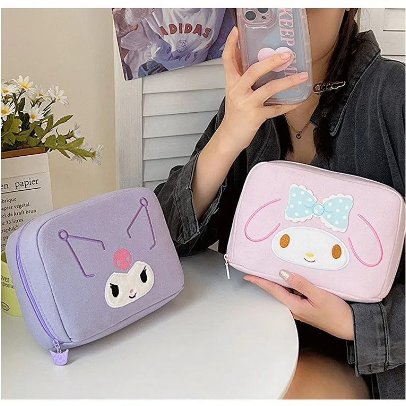 New Kawaii Sanrio Kuromi My Melody Hello Kitty Cosmetic Bag Cute Cartoon Pencil Case Portable Girly Heart Stationery Storage Bag