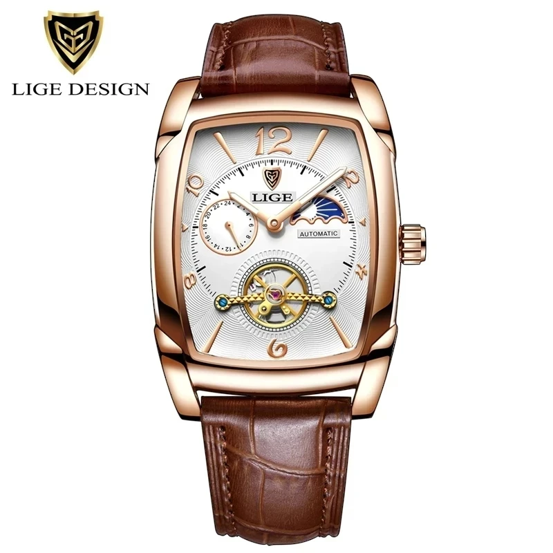 LIGE Tourbillon Automatic Mechanical Mens Watches Top Brand Luxury Fashion Waterproof Skeleton Males Clock Montre Homme 2024