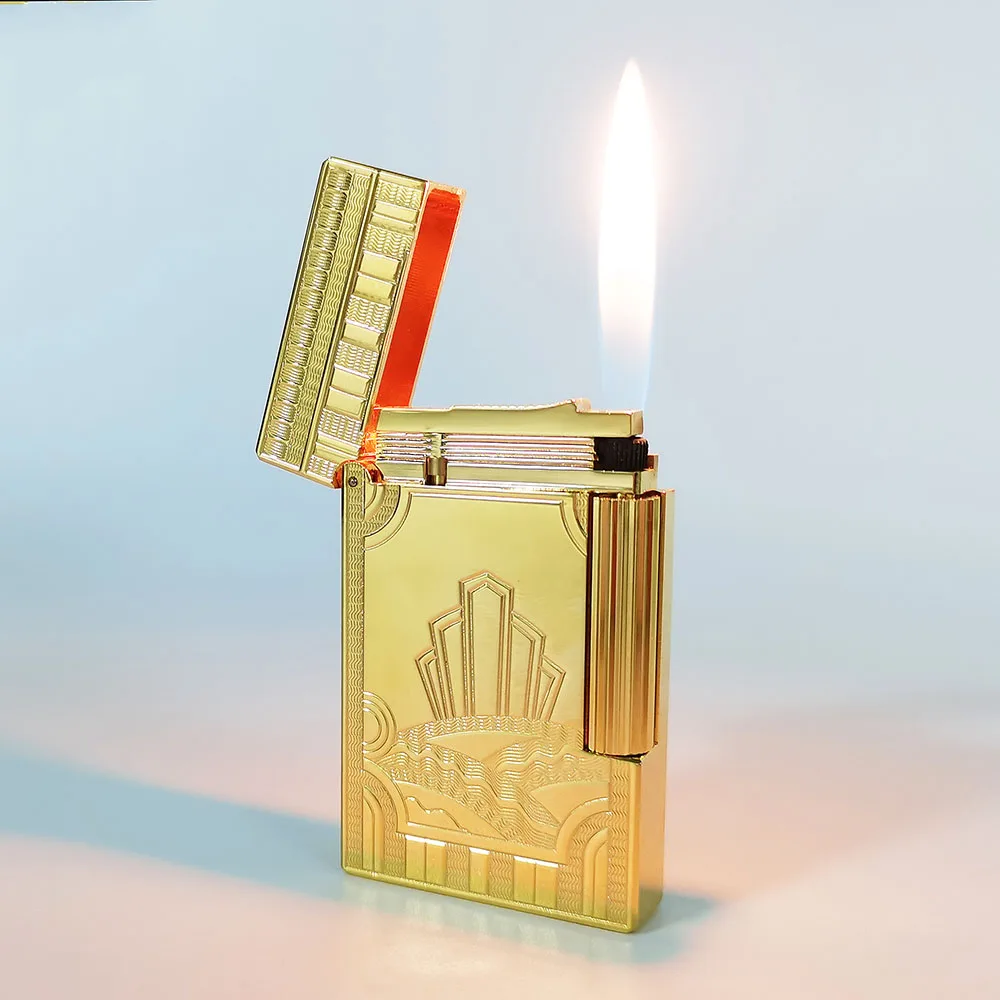 

New Gas Lighter Brass Engraved Beautiful Pattern Cigar Tobacco Smoking Cigarette Gadgets Men Father Gifts Good Sound
