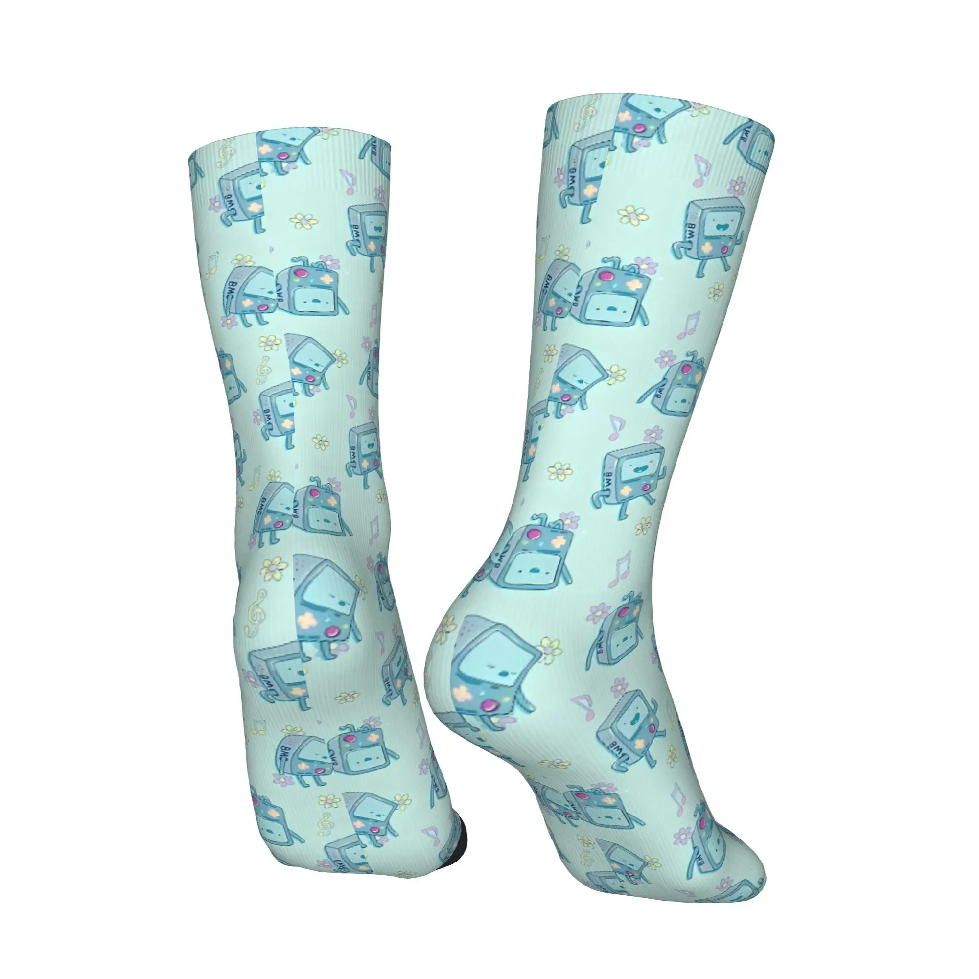 Vintage Bmo  Men's Socks Adventure Time Unisex Street Style Seamless Printed Crazy Crew Sock Gift